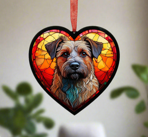 Border Terrier Stained Glass Effect Heart Suncatcher